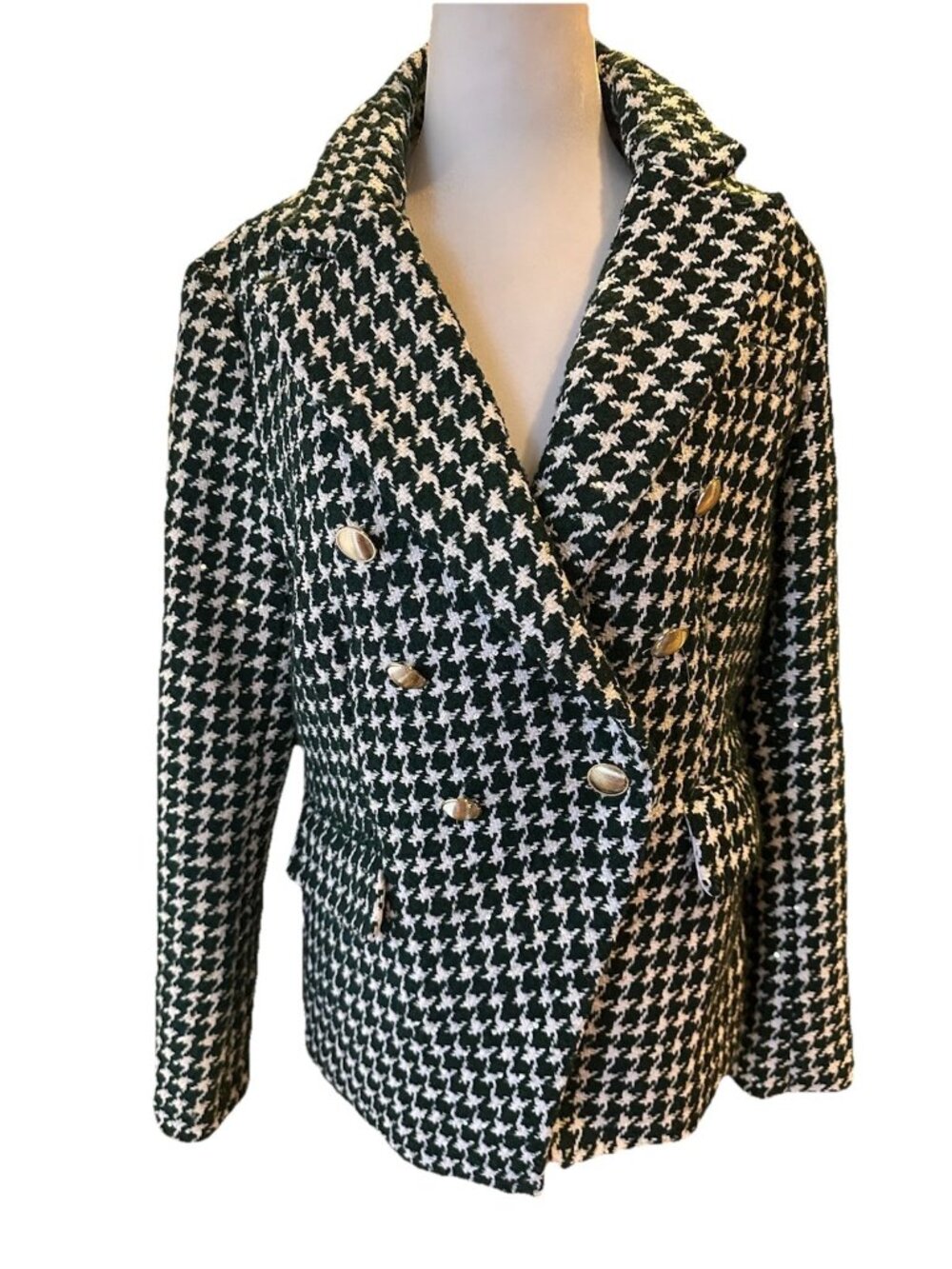 House of Harlow 1960 Emerald Green Shimmer Houndstooth Blazer Size Med